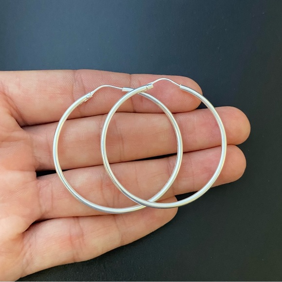 925 Sterling Silver Small Hoop Earrings 40mm Arracadas chicas Plata Ley 925 - Picture 4 of 10